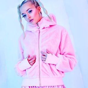 Dolls Kill Club Exx Baby Pink Faux Fur Jacket